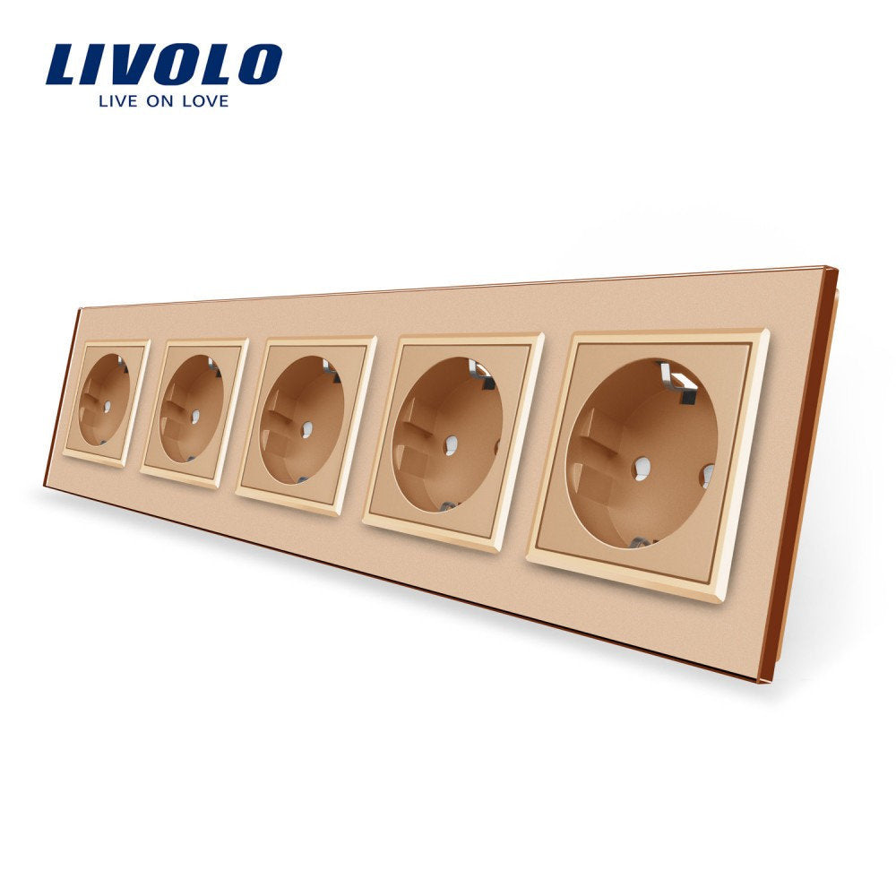 Livolo viiekohaline klaasist pistikupesa paneel + 5 pistikupesa